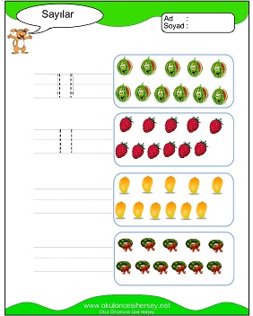 okul öncesi 1 sayısı çizgi çalışması